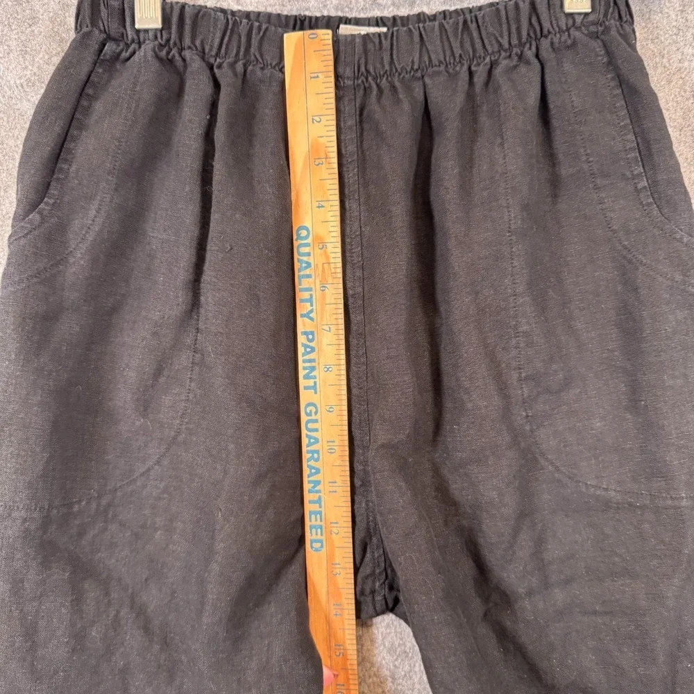 Mosaic Linen Wide Leg Pants Womens Large Black Elastic Waist Lagenlook Boho - Picture 8 of 10